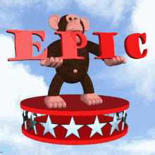 3D Animation of Monkey Standing on Disk with EPIC Lettering