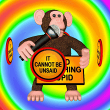 3D Monkey with Microphone and Signboard GIF