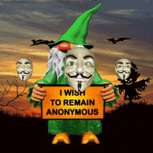 Anonymous Green Man with a Sign GIF