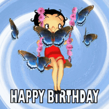 Betty Boop Birthday GIF, Swing GIF, Red Dress GIF, Blue Butterfly GIF