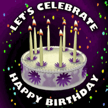 Birthday Cake with Lit Candles and Colorful Fireworks GIF