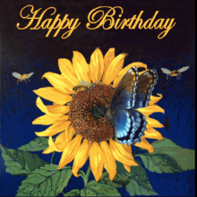 Birthday Card, Butterfly, Sunflower, Bee, Free Gifs, 3D GIF