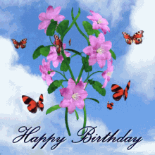 Birthday Flowers and Butterflies GIF, Free Gifs, 3D GIF