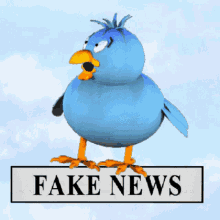 Bluebird Standing on FAKE NEWS Sign Gif
