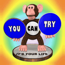 Brown Monkey with Encouraging Message You Can Try GIF