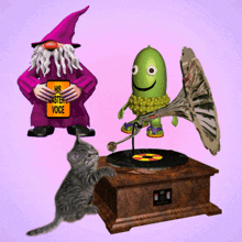 Cat and Two Cartoon Characters by Gramophone GIF