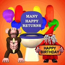 Creative Birthday Wishes Picture: Monkey and Dwarf Celebrate a Special Day