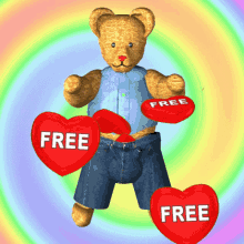 Cute Bear Doll Rotating in Rainbow Background
