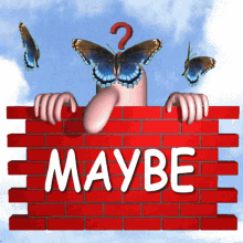 Funny Cartoon Character and Butterfly Interaction Gif