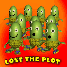 Funny Green Cartoon Characters with Big Mouths and Wide Eyes in a Surprised Expression, LOST THE PLOT Text at the Bottom, Free Gifs, 3D GIF