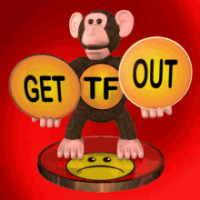 Funny Monkey Meme: A monkey holds up a GET TF OUT sign with a comical expression.
