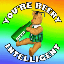 GIF Animation of a Bear Holding a Beer with You're Very Intelligent - 3D GIF