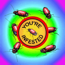 GIF Animation of Warning Sign with Cockroaches