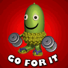 Green cartoon character with dumbbells gif