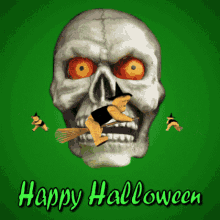Halloween Skull, Witch, and Happy Halloween Text Animation GIF