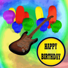 Happy Birthday Guitar and Balloons Party GIF