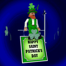 Happy St Patrick's Day, Green Cartoon Character, Four-Leaf Clover, 3D GIF