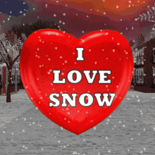 Heart with I Love Snow on a Snowy Street