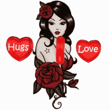 Hugs and Love Red Rose 3D GIF