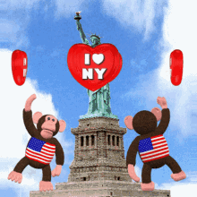 I Love NY - Happy Monkey Dancing on Statue of Liberty