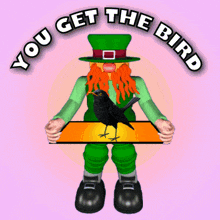 Leprechaun Holding a Tray with a Bird on It GIF