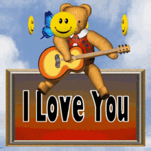 Love Bear Playing Guitar Gif, Free Gifs, 3D GIF