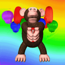 Monkey dancing in front of a colorful background