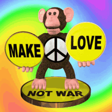Monkey holding make love not war signs gif
