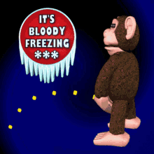 Monkey Standing in the Cold Looking at Ice Cubes Falling from the Sky GIF