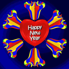 New Year's Day, Heart-Shaped, Red, Colorful Patterns, Free Gifs, 3D GIF