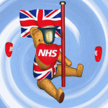NHS hero bear waving flag with hearts and 10s gif