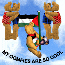 Oomfies, Teddy Bears, Flagpole, Sky, Clouds, Animated Gif