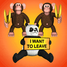 Panda and Monkey Funny Scene, I Want to Leave Leaving GIF