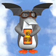 Penguin Flying in the Clouds GIF