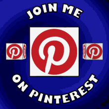 Pinterest logo with JOIN ME ON PINTEREST text, blue background, circular pattern, free gifs, 3D GIF