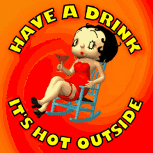 Red Dress Girl with Wine in Hand on Rocking Chair in Orange Background