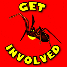 Spider, Red Background, Yellow Text GET INVOLVED Gif