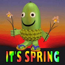 Spring Cartoon Character with Flowers and Happy Smile GIF