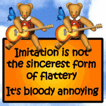 Two brown teddy bears playing the guitar gif