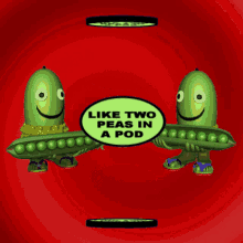 Two cartoon peas holding hands gif