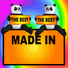 Two pandas holding a sign