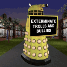 Yellow Alien Exterminating Trolls and Bullies Gif