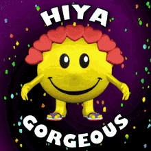 Yellow Cartoon Character in Purple Background, Happy, Celebration, Free Gifs, 3D GIF