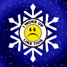 Yellow Melancholy Smile Face with Snowflakes in the Morning